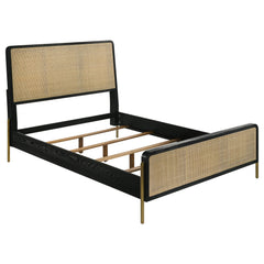 Arini Rattan Panel Bed Black and Natural