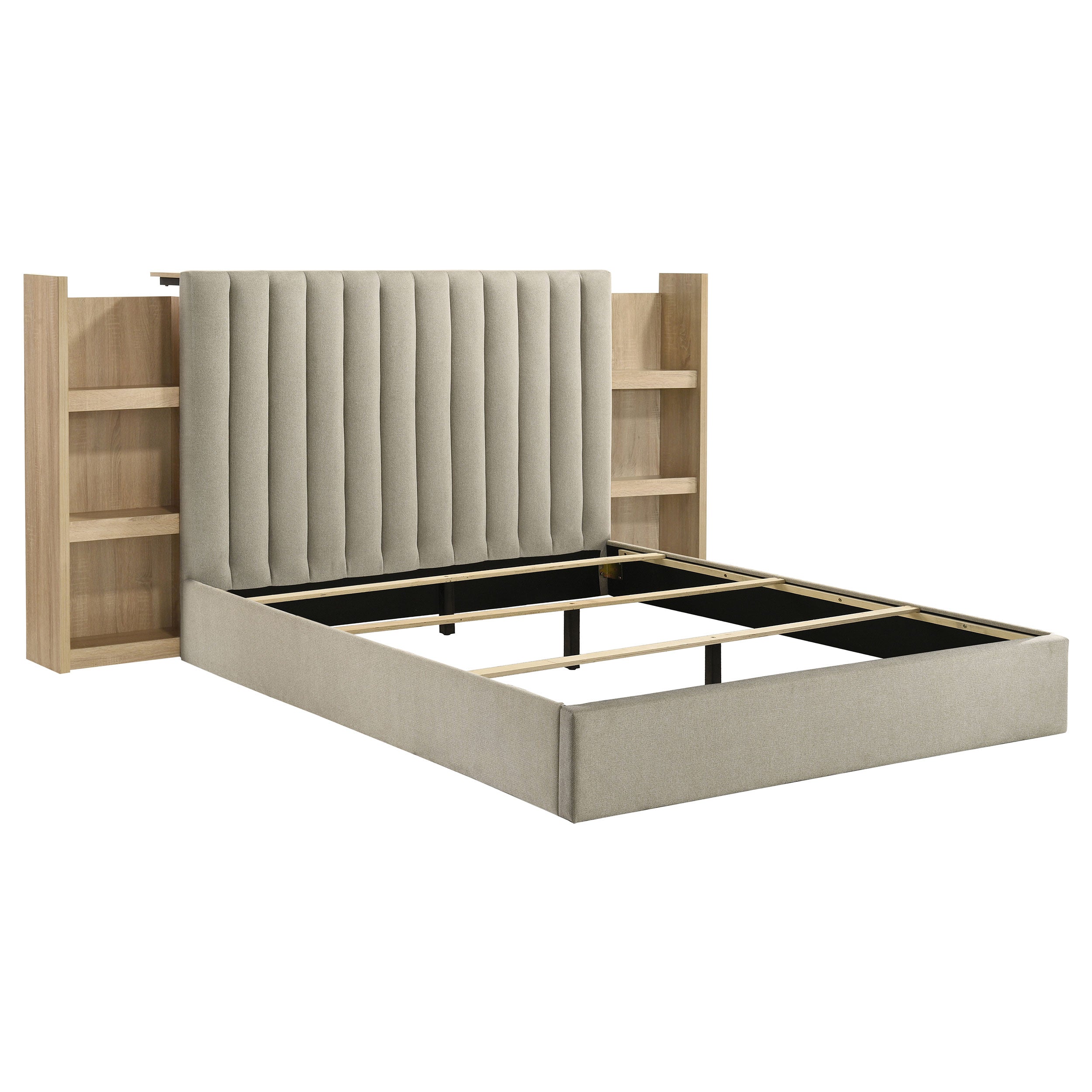 Arielle Bookcase Panel Storage Bed Light Oak