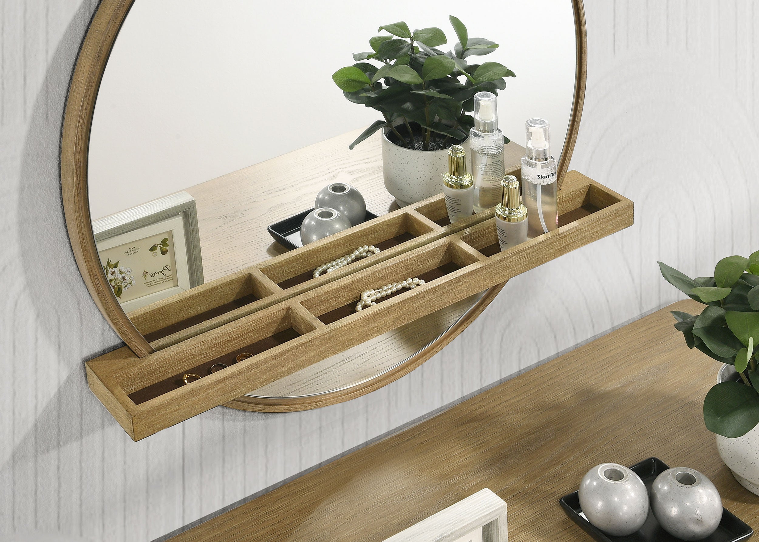 Arini Round Vanity Wall Mirror with Shelf