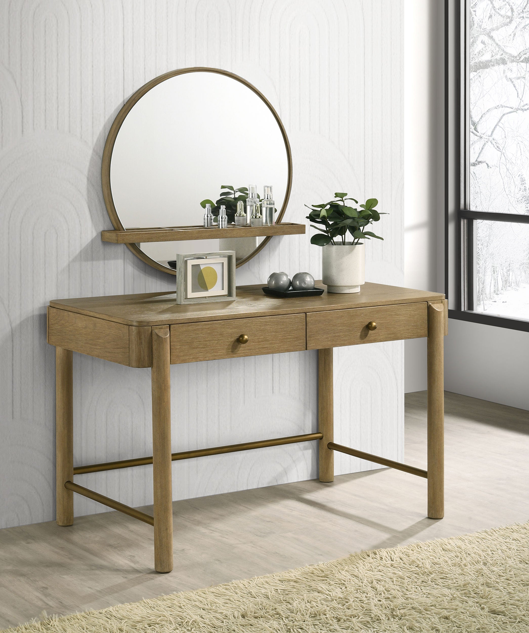 Arini Round Vanity Wall Mirror with Shelf
