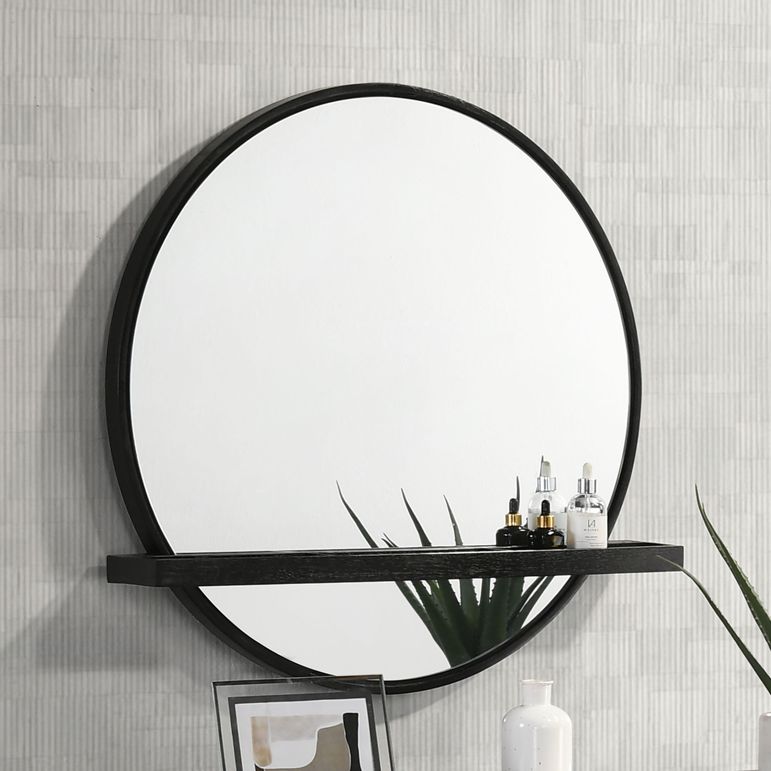Arini Round Vanity Wall Mirror with Shelf