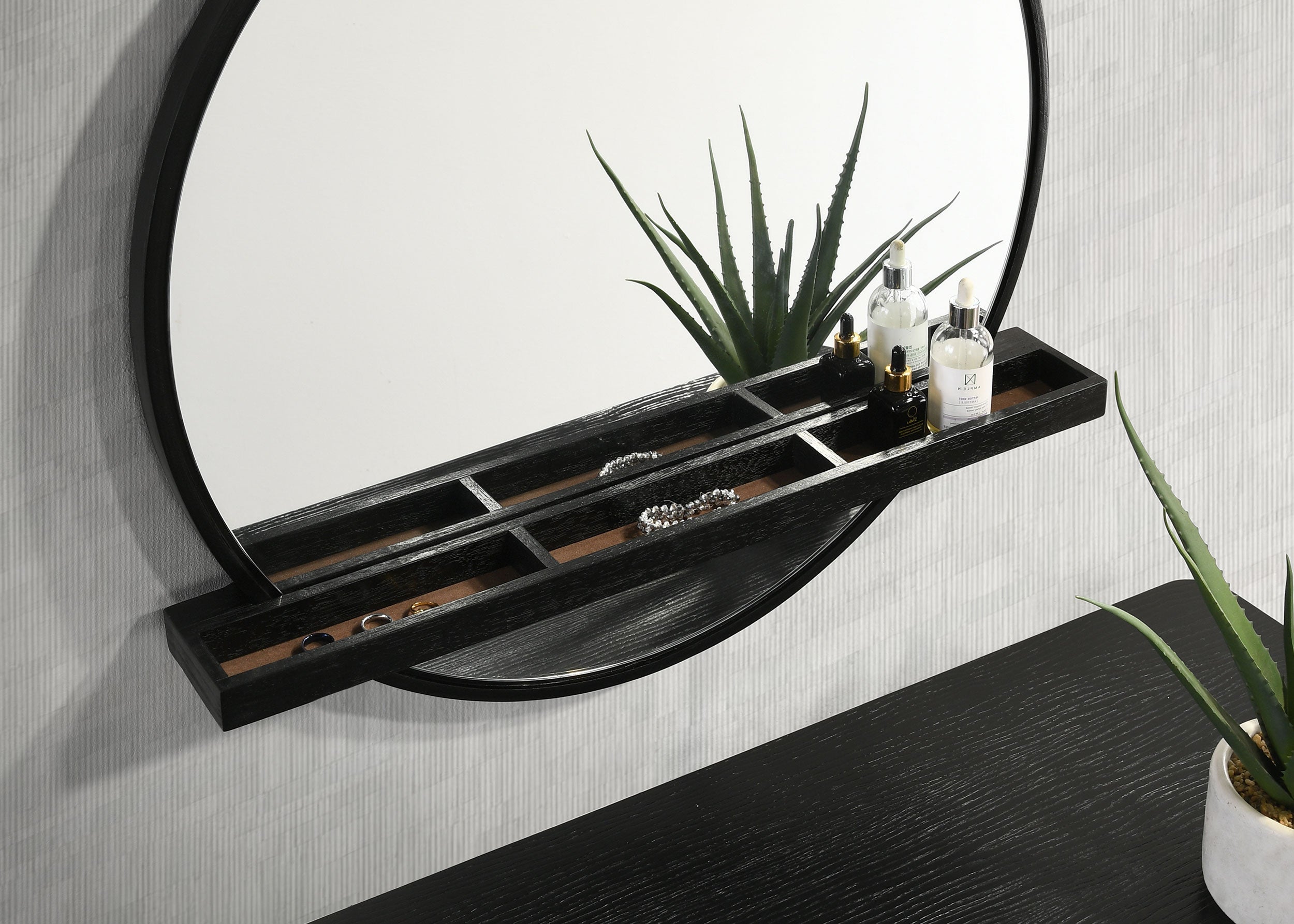 Arini Round Vanity Wall Mirror with Shelf