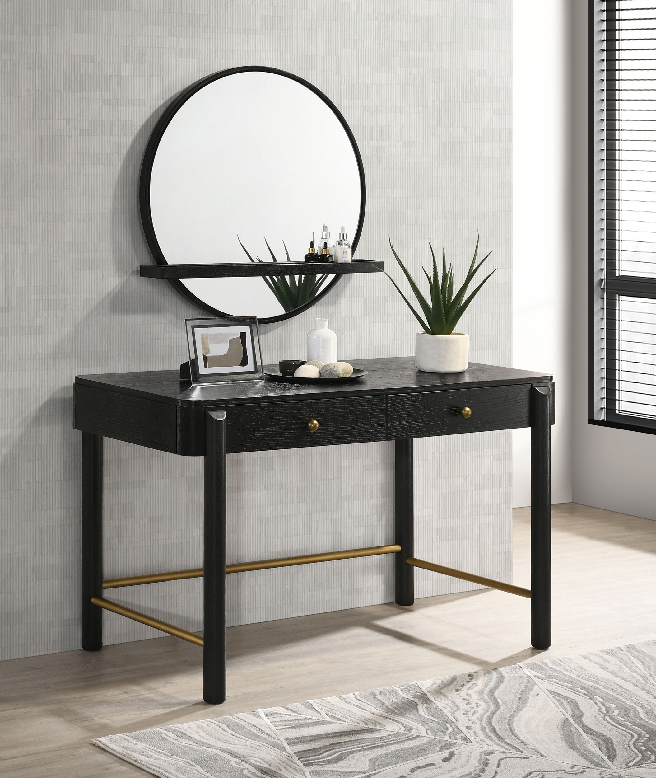 Arini Round Vanity Wall Mirror with Shelf