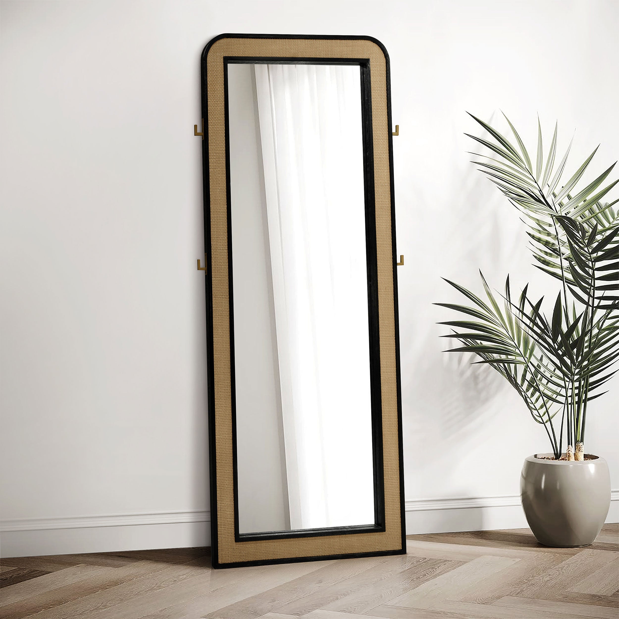 Arini Cane Weave Length Standing Floor Mirror