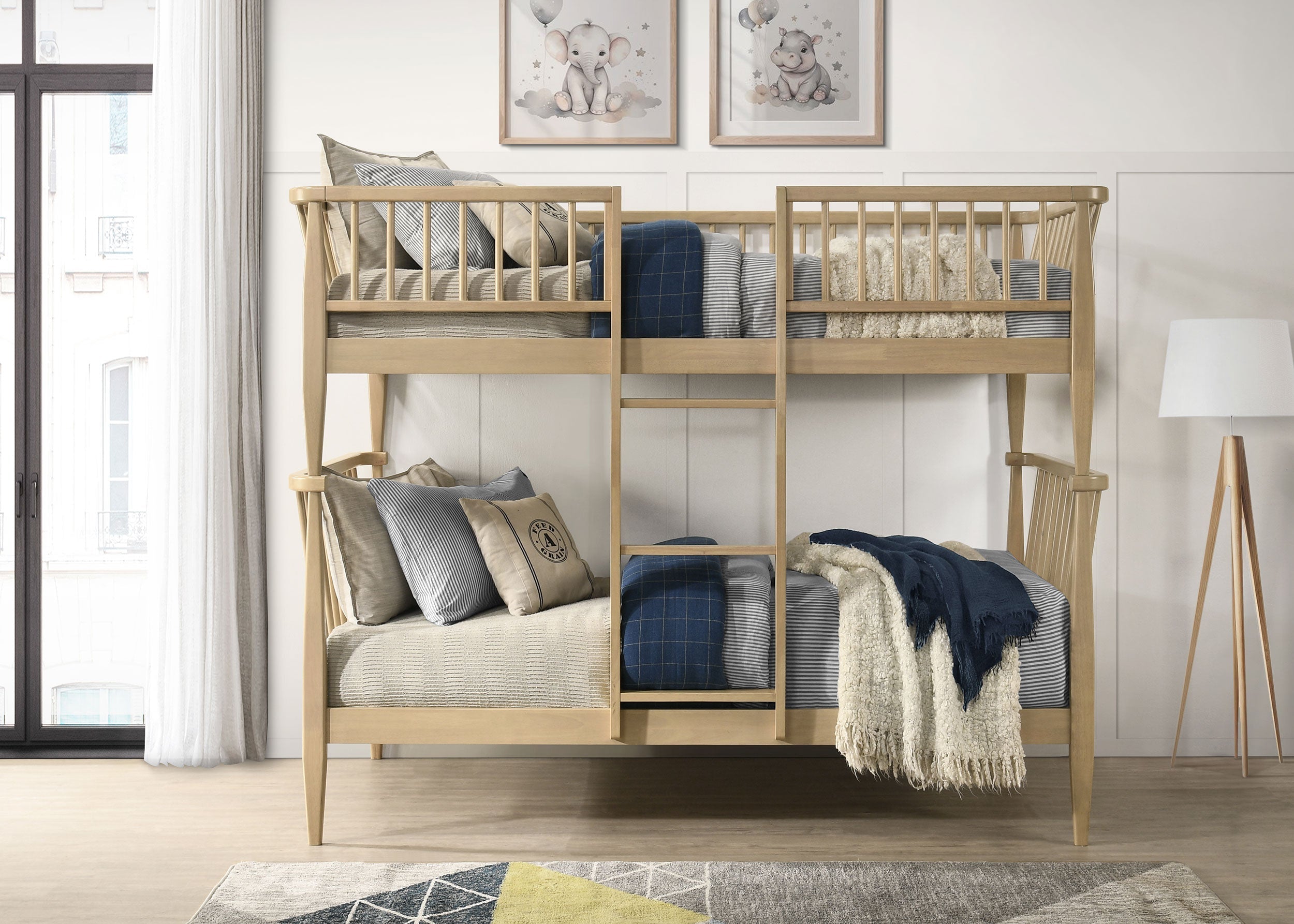 Abram Windsor Twin Over Twin Wood Bunk Bed with Ladder Black