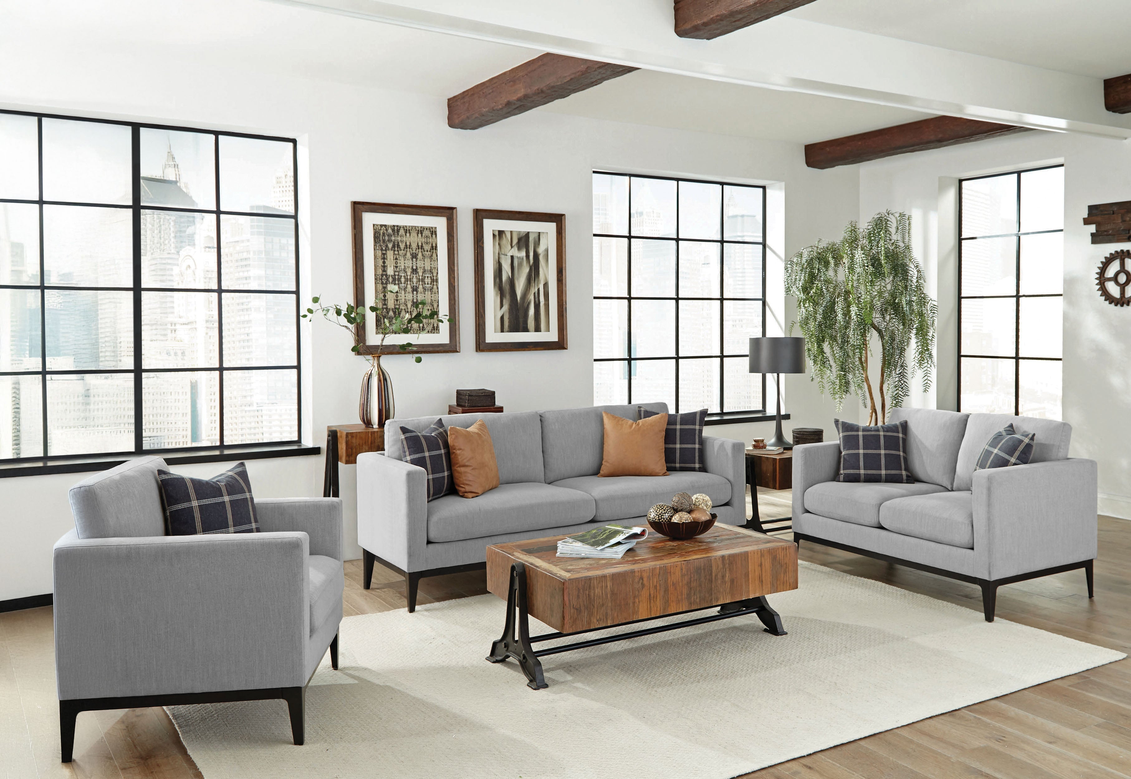 Apperson Upholstered Track Arm Sofa Set Light Grey