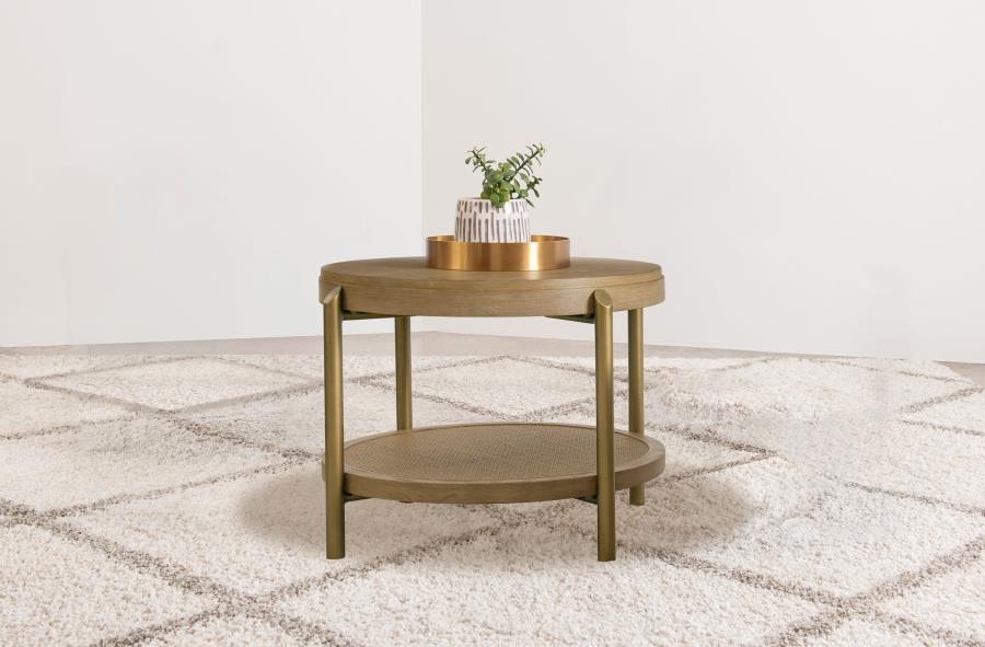 Arini Round End Side Table With Storage Shelf