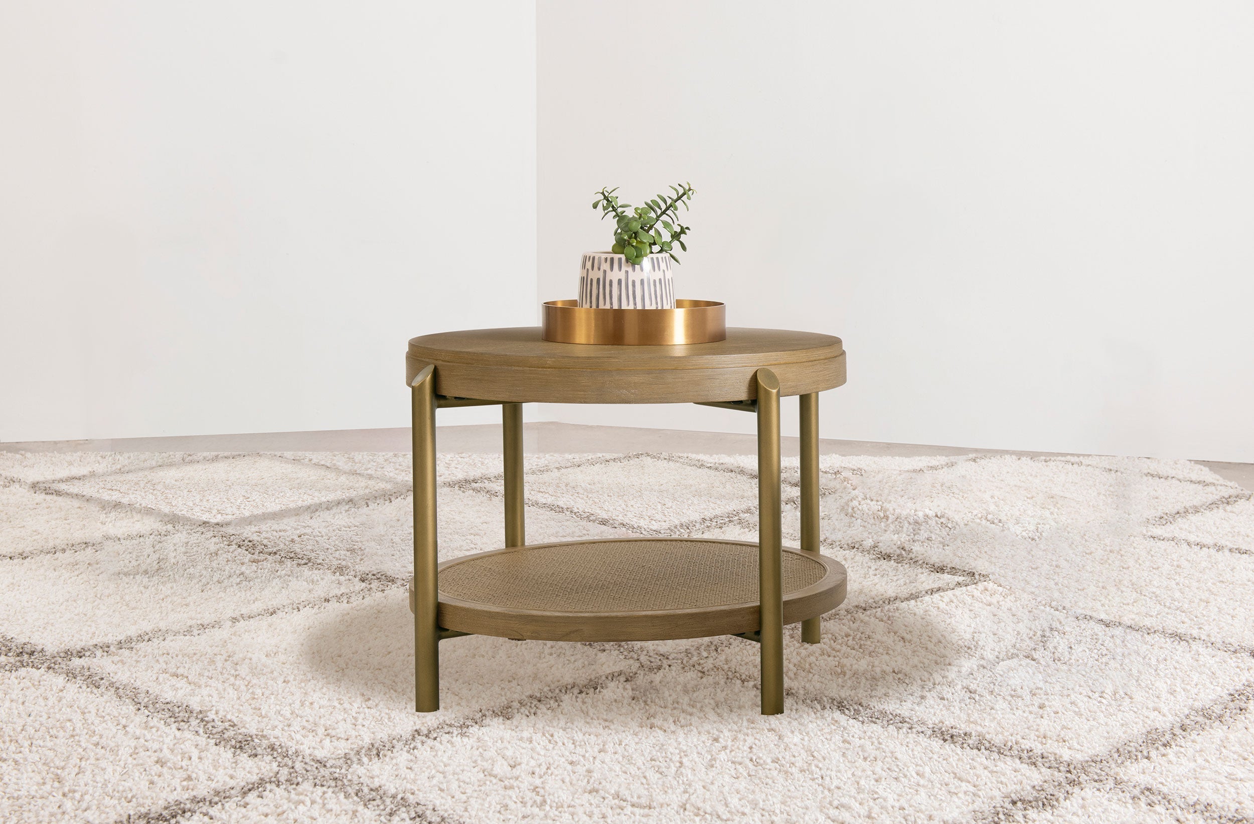 Arini Round End Side Table With Storage Shelf