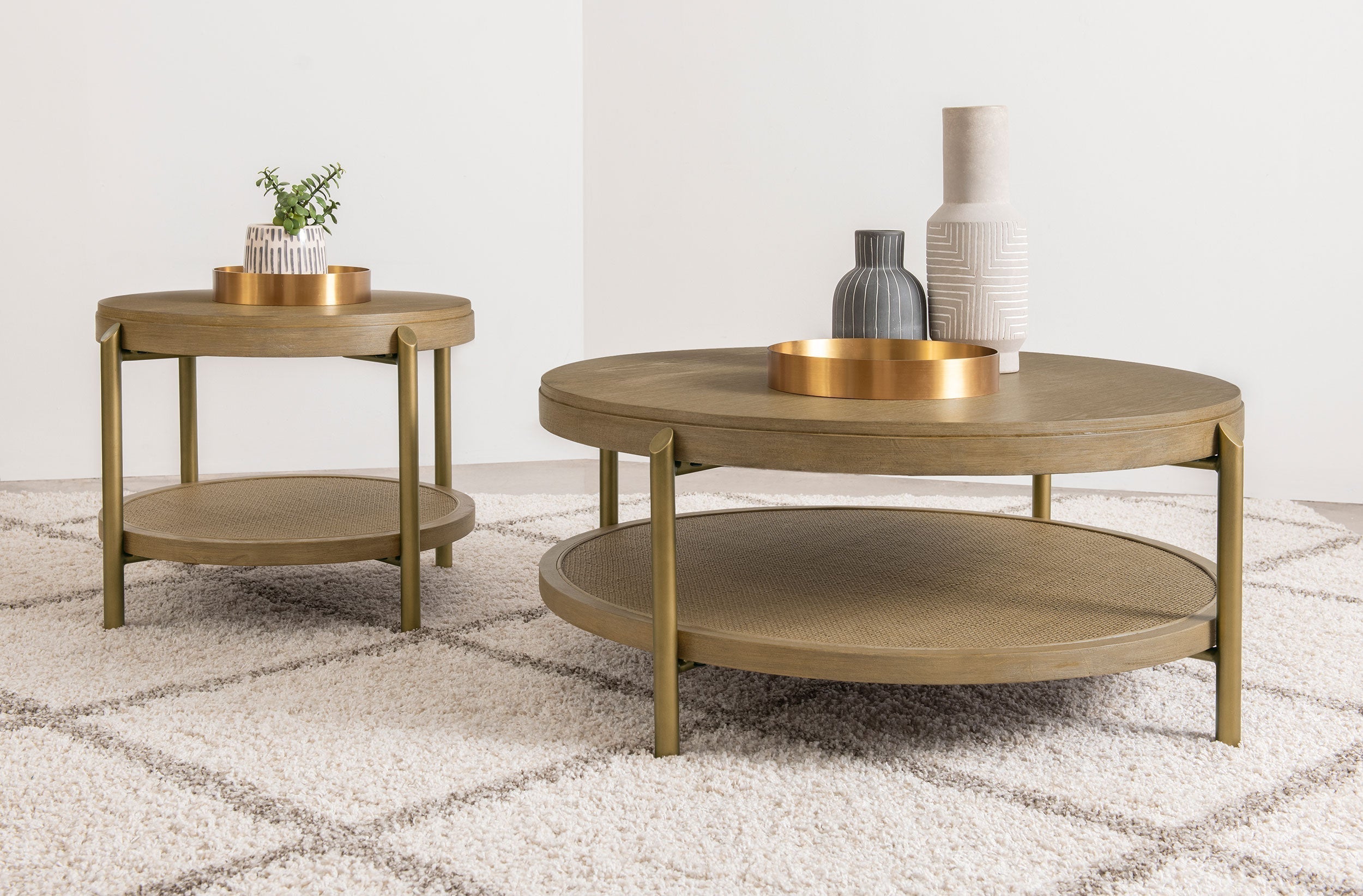 Arini Round End Side Table With Storage Shelf
