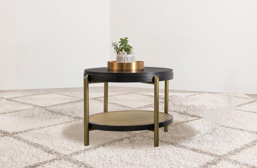 Arini Round End Side Table With Storage Shelf