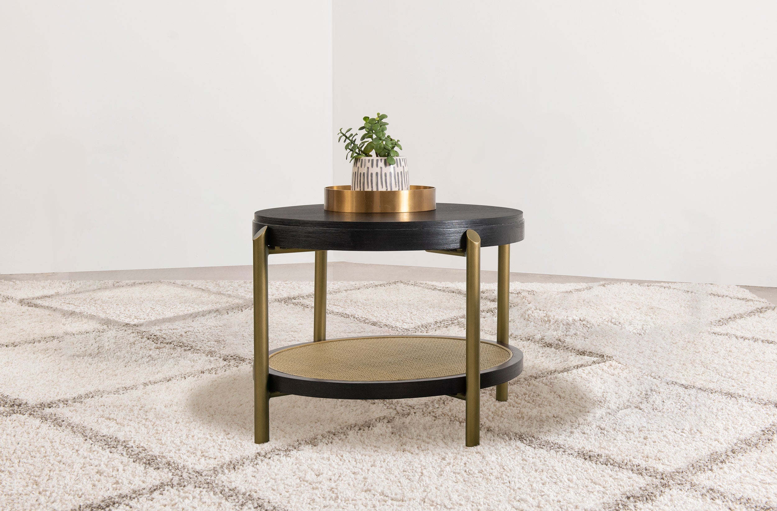 Arini Round End Side Table With Storage Shelf