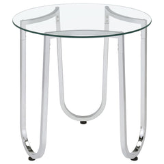Beller Round Tempered Glass Top End Side Table Chrome