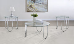 Beller 2-piece Round Tempered Glass Top Coffee Table Set Chrome