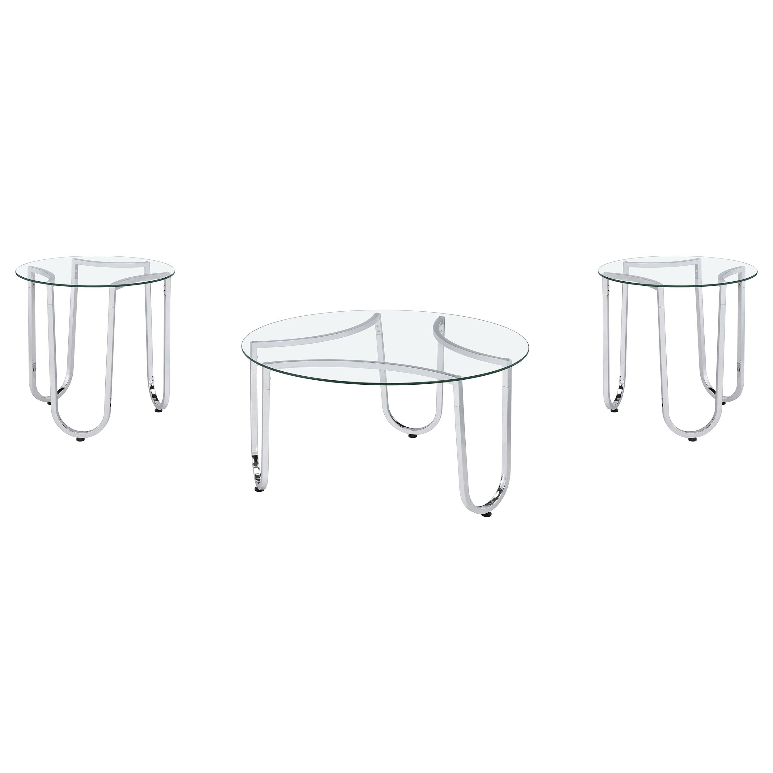 Beller 2-piece Round Tempered Glass Top Coffee Table Set Chrome