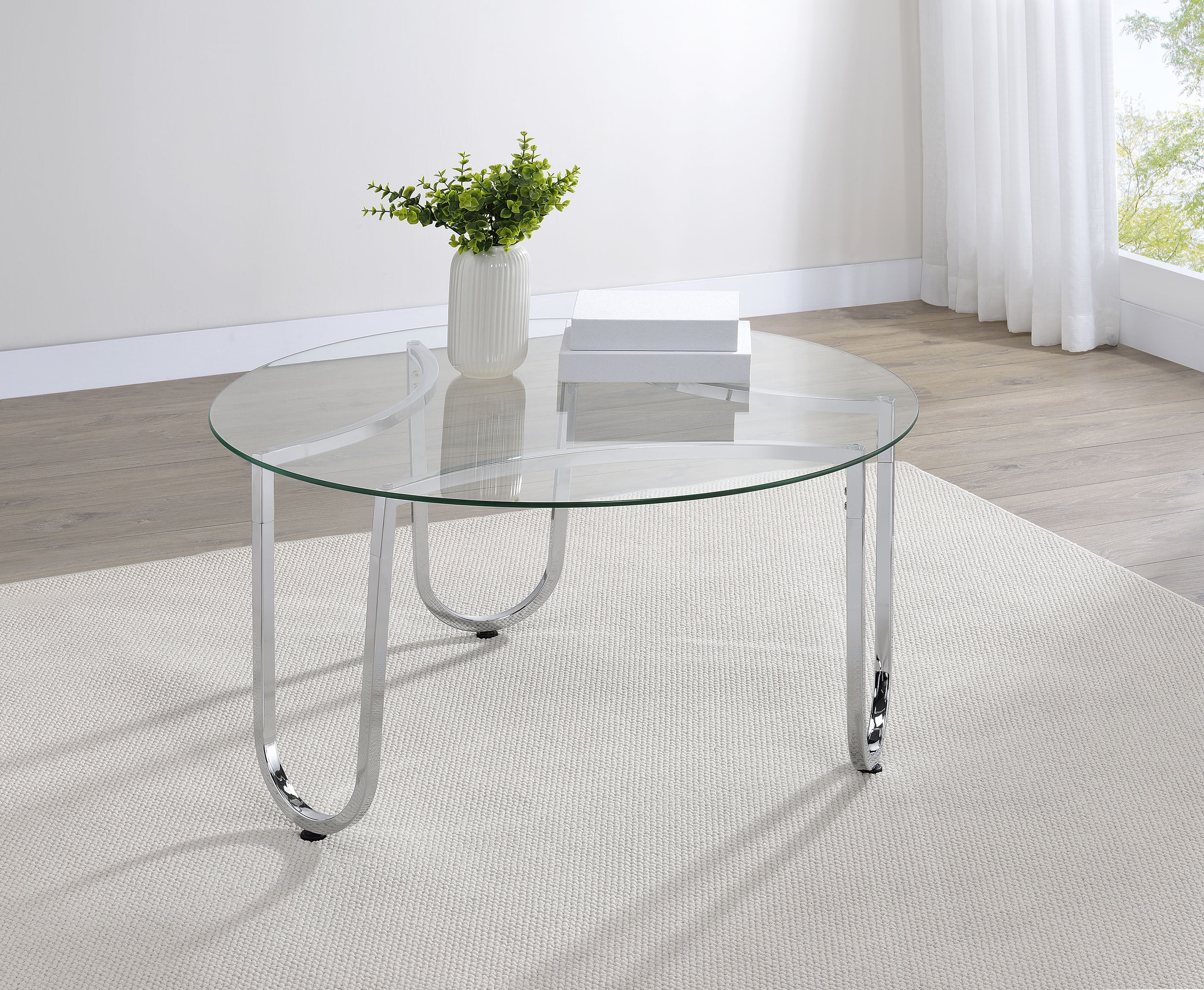 Beller 2-piece Round Tempered Glass Top Coffee Table Set Chrome