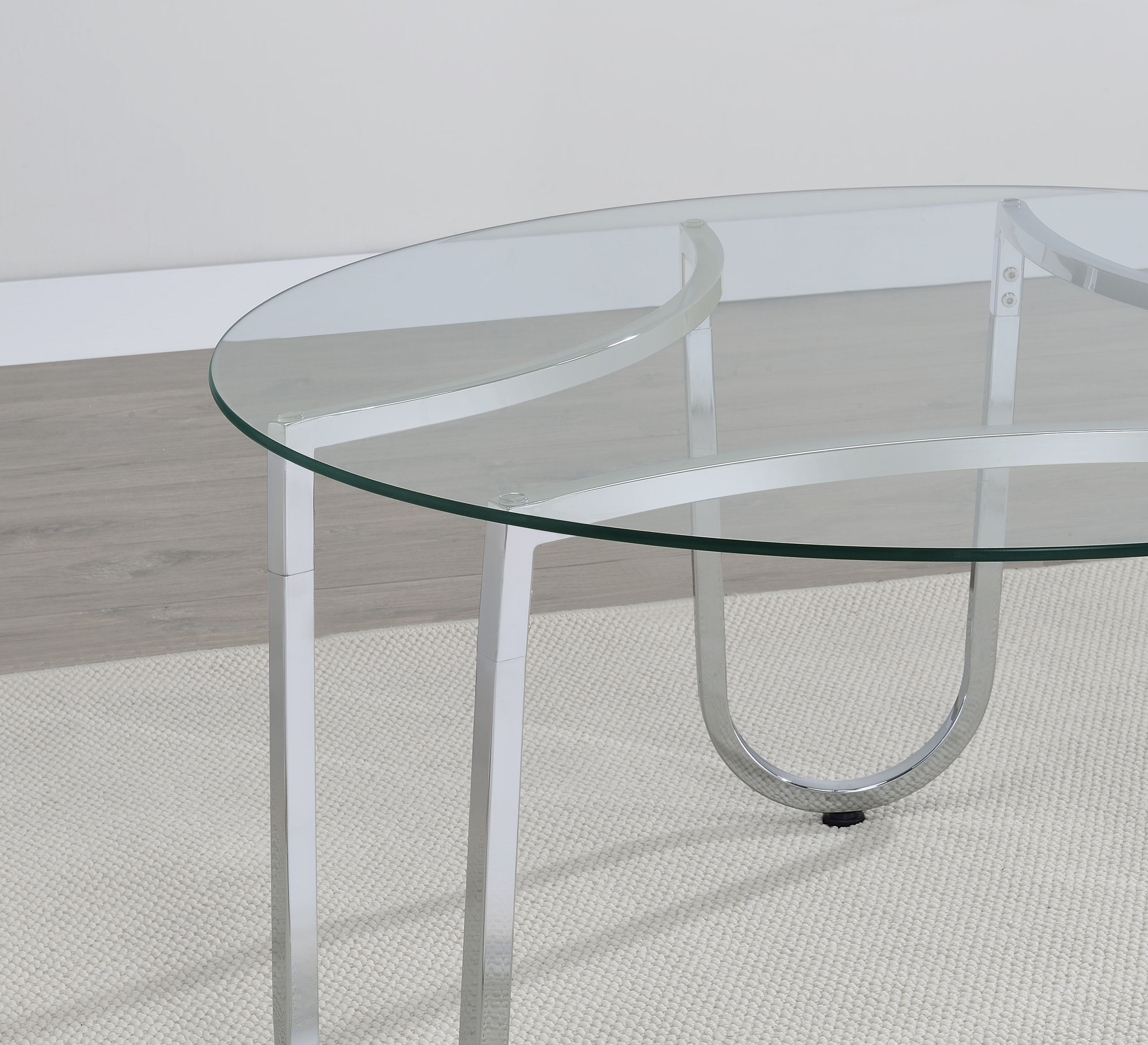 Beller 2-piece Round Tempered Glass Top Coffee Table Set Chrome