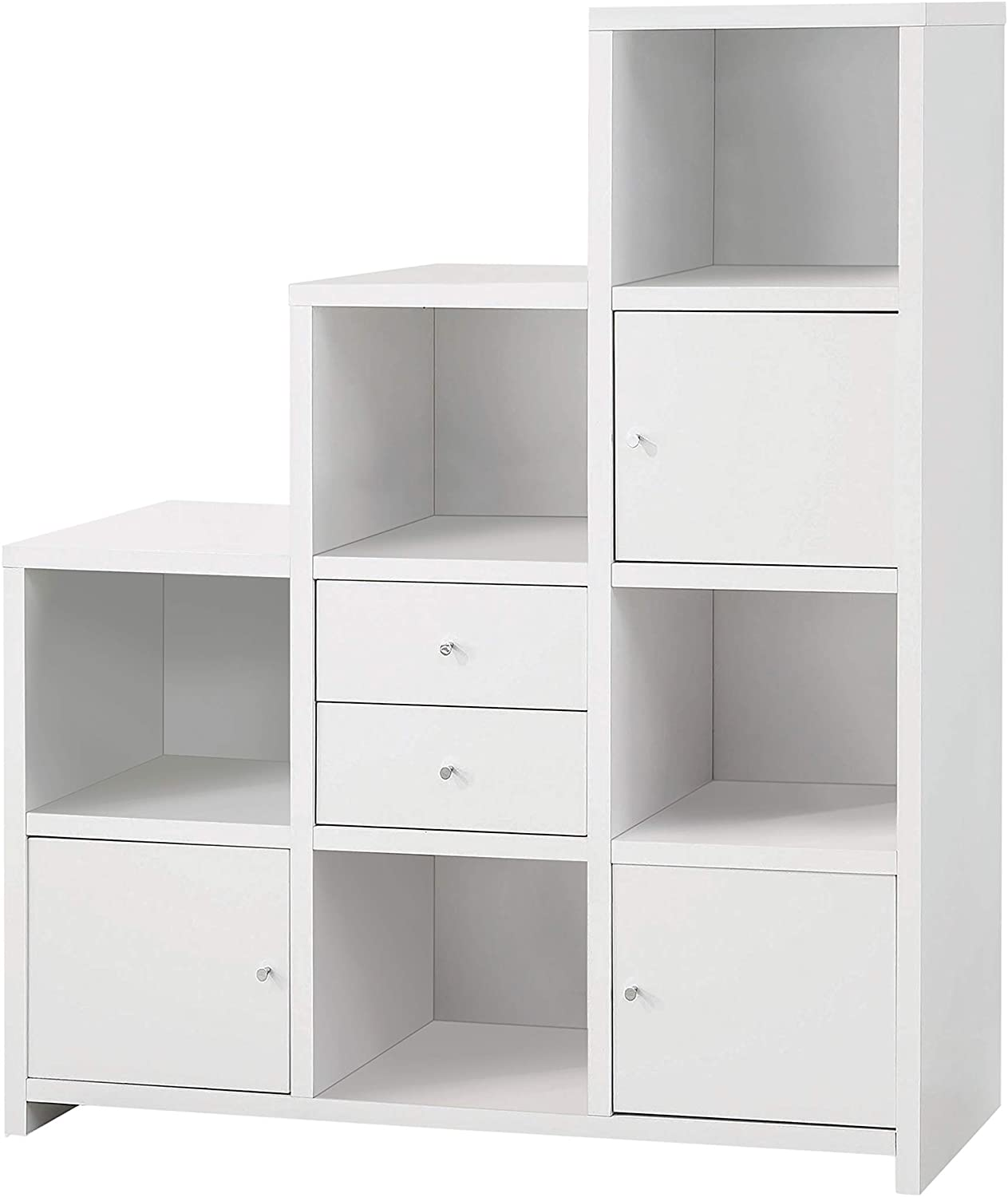 Asymmetrical Bookshelf with Cube Storage Compartments