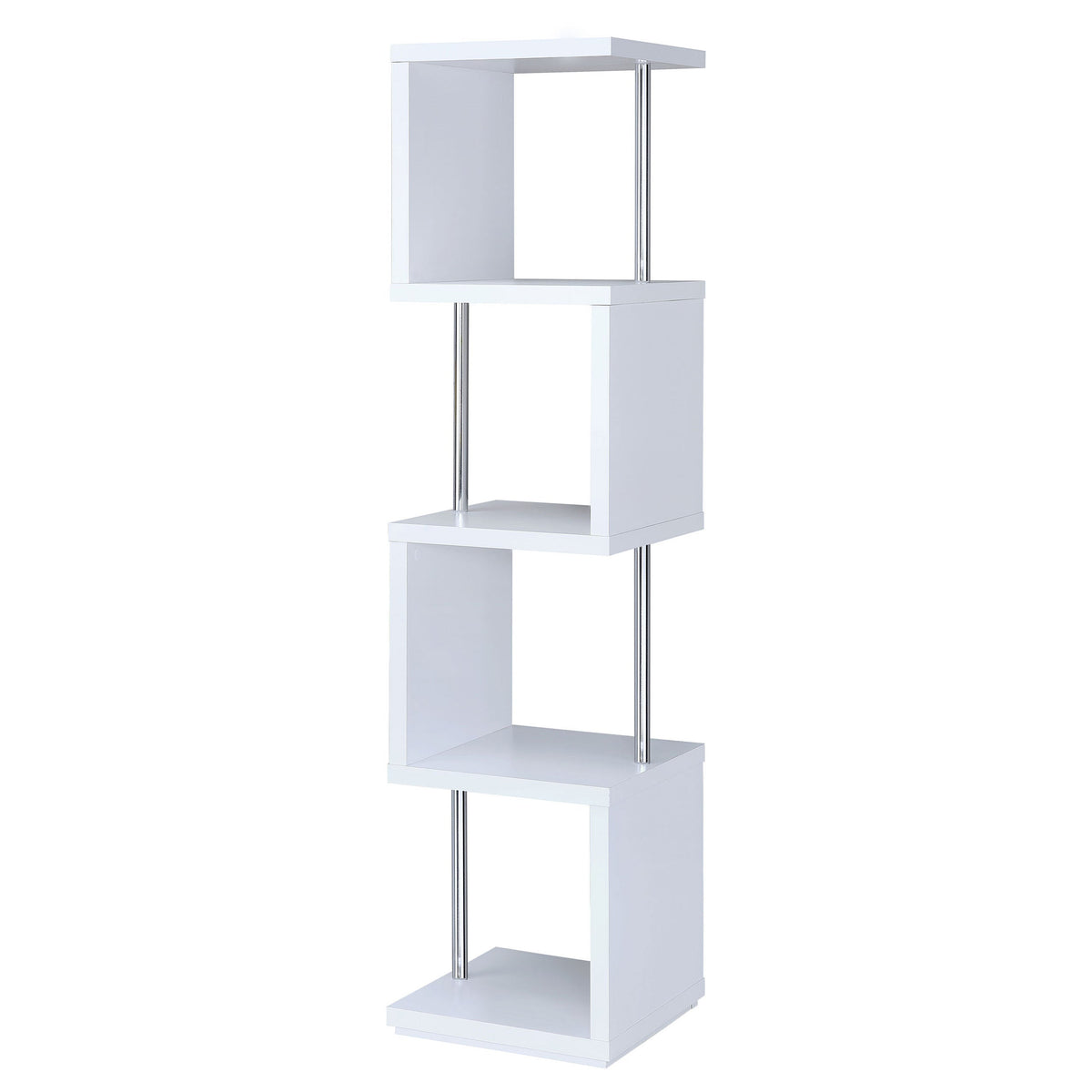 Baxter 67-Inch 4-Shelf Bookshelf White and Chrome