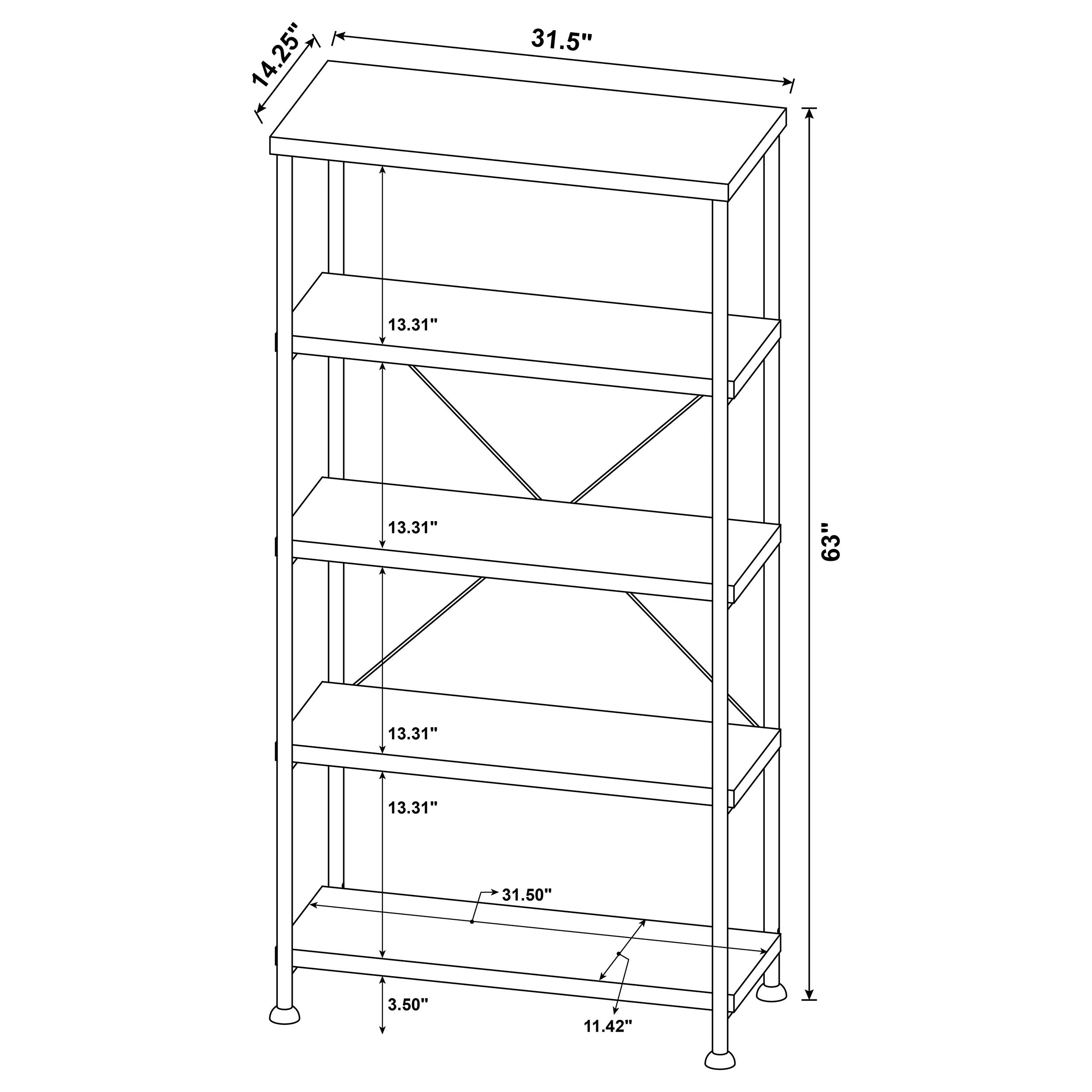 Analiese 63-inch 4-shelf Bookshelf