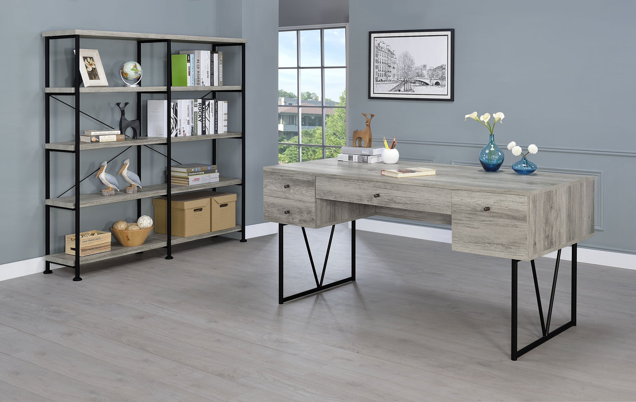 Analiese 63-inch 4-shelf Double Bookshelf