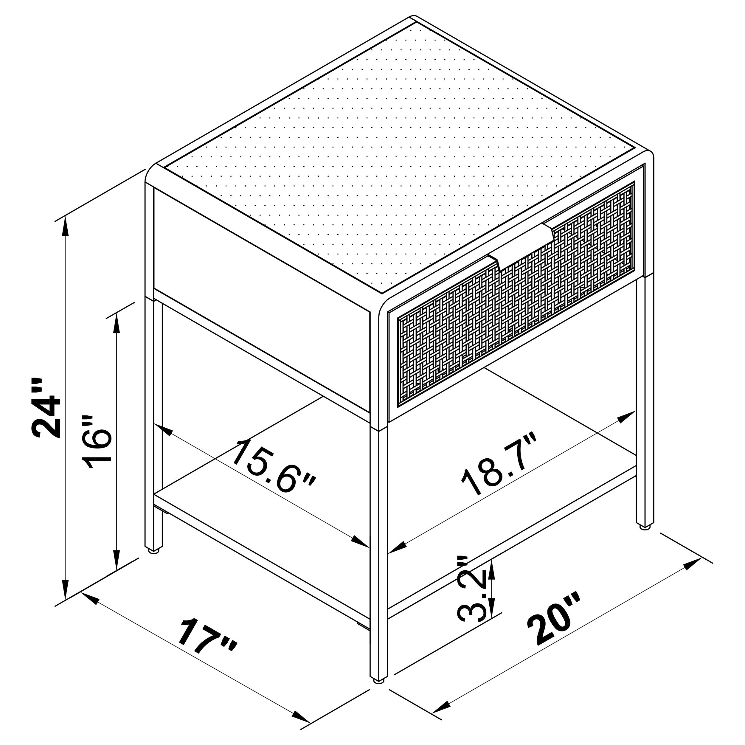 Amherst 1-drawer Radio Weave Cane Metal Bedside Table
