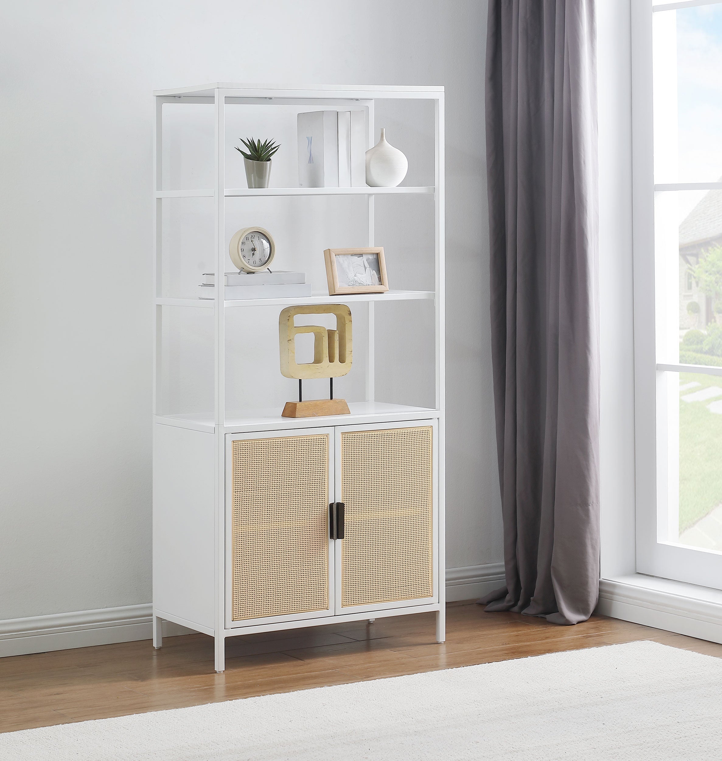 Amherst 3-shelf Radio Weave Cane Metal Accent Cabinet
