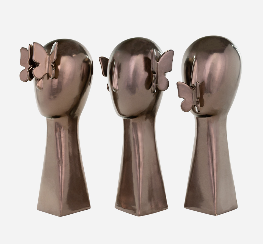 Bejop Bronze Ceramic Butterfly Head Statues