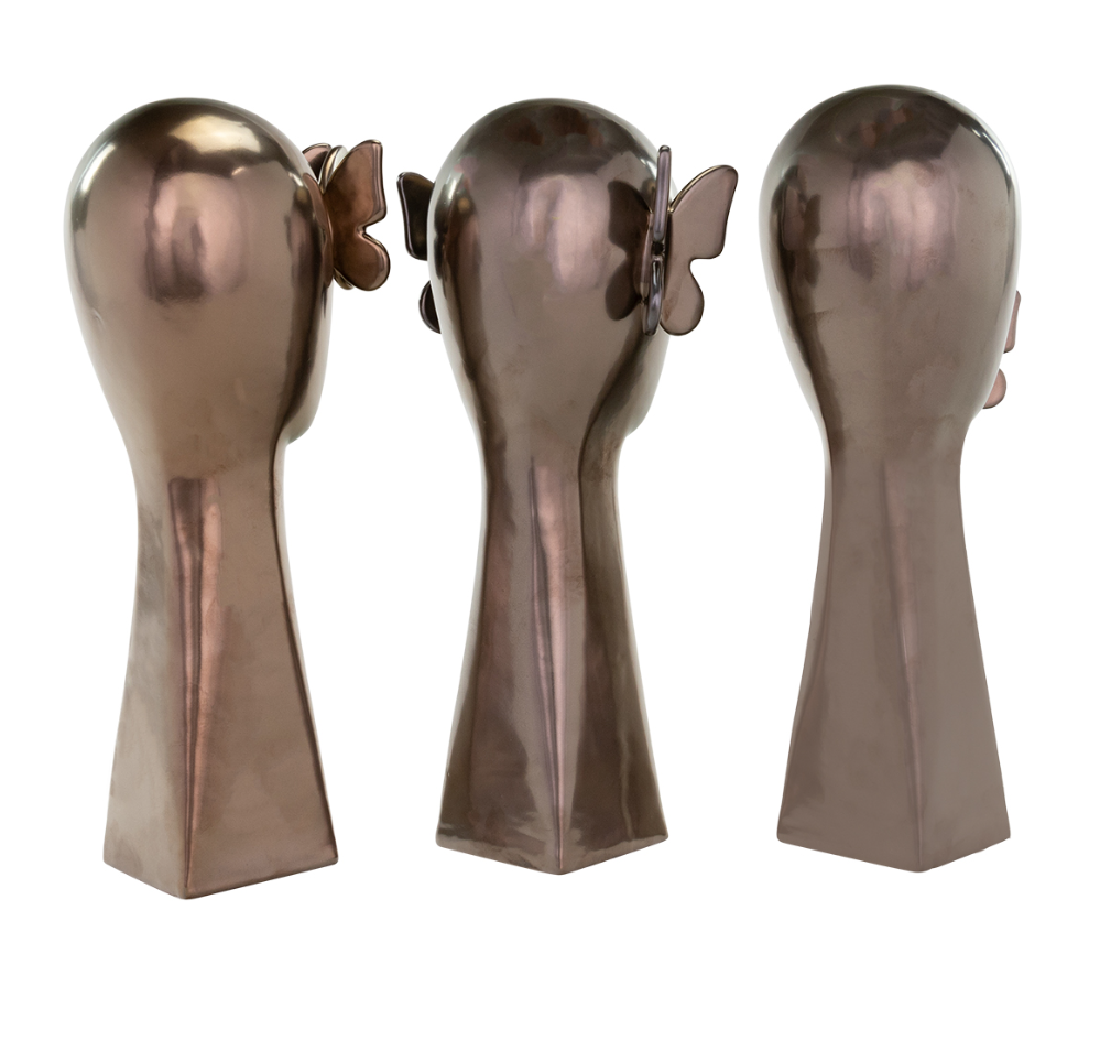 Bejop Bronze Ceramic Butterfly Head Statues